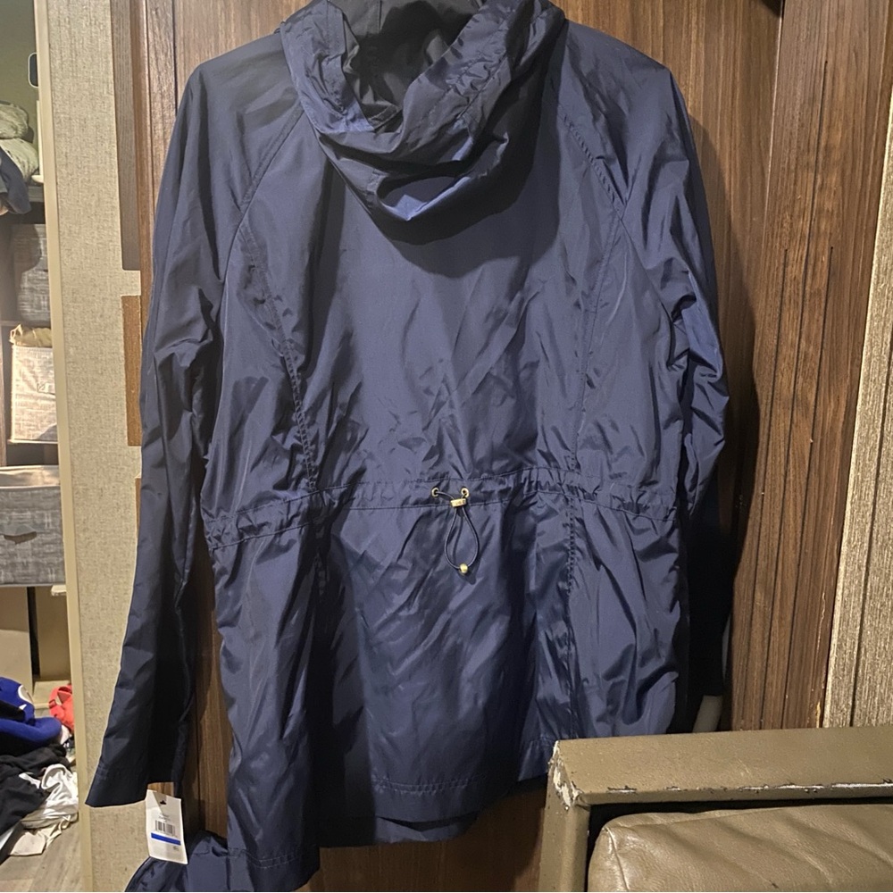 Cole Haan Navy blue hooded rain windbreaker jacket New cinched XL packable - Picture 10 of 10